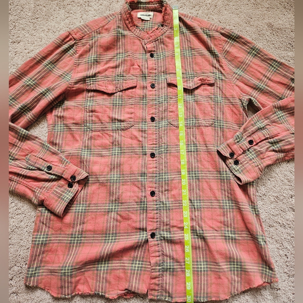 Zadig and Voltaire Plaid Tunic Style Button Down Red Faded Plaid Unisex L - Picture 5 of 6